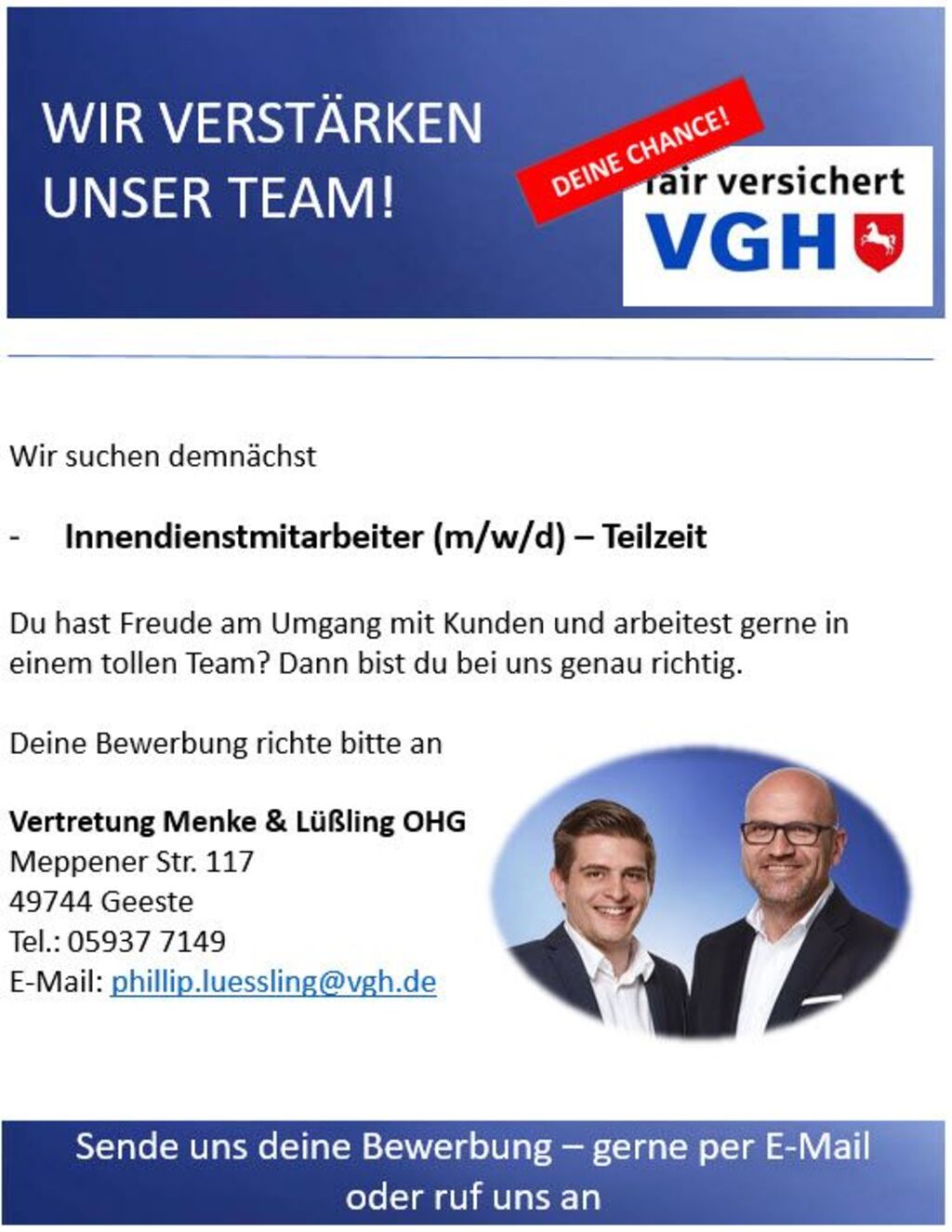 DIE VGH Vertretung Menke & Lüßling sucht Verstärkung!